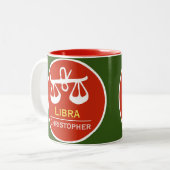 Libra Zodiac Star Sign mit dem Namen des Eigentüme Zweifarbige Tasse (Vorderseite Links)
