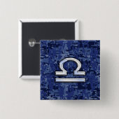 Libra Zodiac Symbol auf Blue Digital Camouflage Button (Vorne & Hinten)