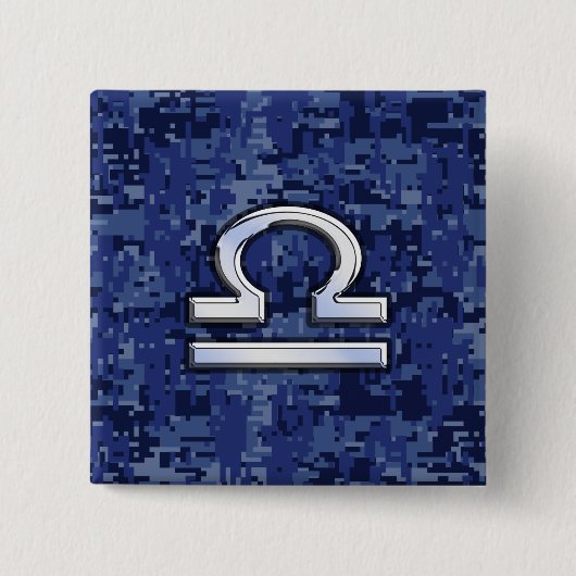 Libra Zodiac Symbol auf Blue Digital Camouflage Button (Vorderseite)