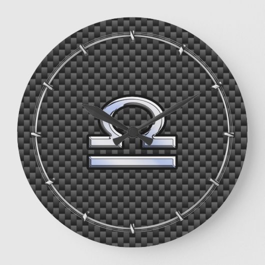 Libra Zodiac Symbol auf Carbon Fibre Decor Große Wanduhr (Vorderseite)