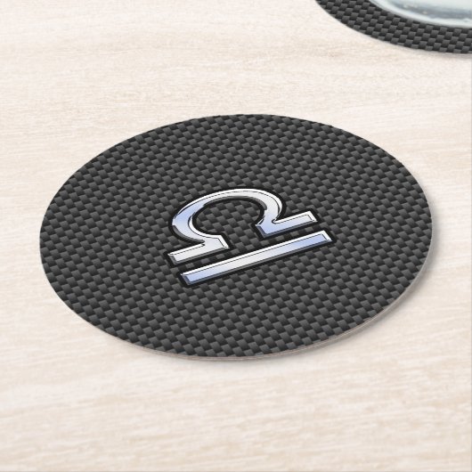 Libra Zodiac Symbol auf Carbon Fibre Print Runder Pappuntersetzer (Angewinkelt)