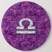 Libra Zodiac-Symbol auf der Fuchsia Digitalen Camo Button (Vorderseite)