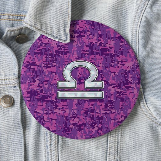 Libra Zodiac-Symbol auf der Fuchsia Digitalen Camo Button (Beispiel)