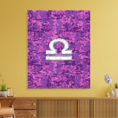 Libra Zodiac-Symbol auf der Fuchsia Digitalen Camo Leinwanddruck (Insitu (Wohnzimmer))