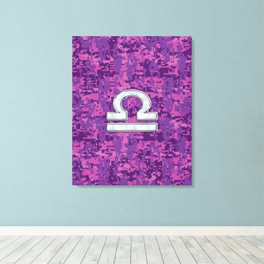 Libra Zodiac-Symbol auf der Fuchsia Digitalen Camo Leinwanddruck (Insitu (Holzboden))