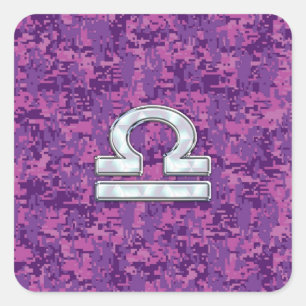 Libra Zodiac-Symbol auf der Fuchsia Digitalen Camo Quadratischer Aufkleber