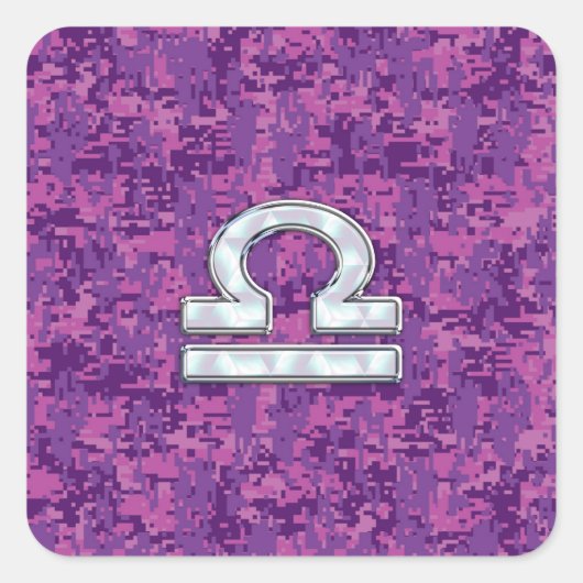 Libra Zodiac-Symbol auf der Fuchsia Digitalen Camo Quadratischer Aufkleber (Vorderseite)