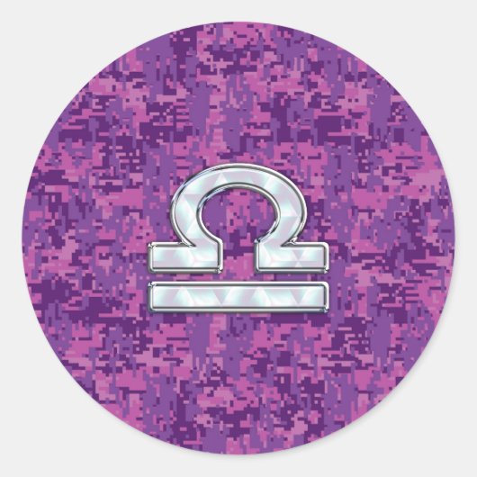 Libra Zodiac-Symbol auf der Fuchsia Digitalen Camo Runder Aufkleber (Vorderseite)