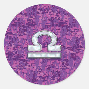 Libra Zodiac-Symbol auf der Fuchsia Digitalen Camo Runder Aufkleber