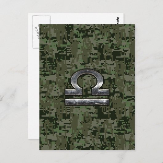Libra Zodiac-Symbol auf grüner digitaler Camouflag Postkarte (Vorne/Hinten)