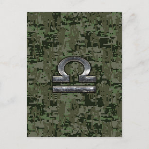 Libra Zodiac-Symbol auf grüner digitaler Camouflag Postkarte