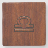 Libra Zodiac Symbol auf Mahagoni Druck Steinuntersetzer (Vorderseite)