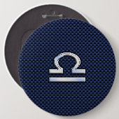 Libra Zodiac Symbol auf Navy Blue Carbon Fibre Button (Vorne & Hinten)