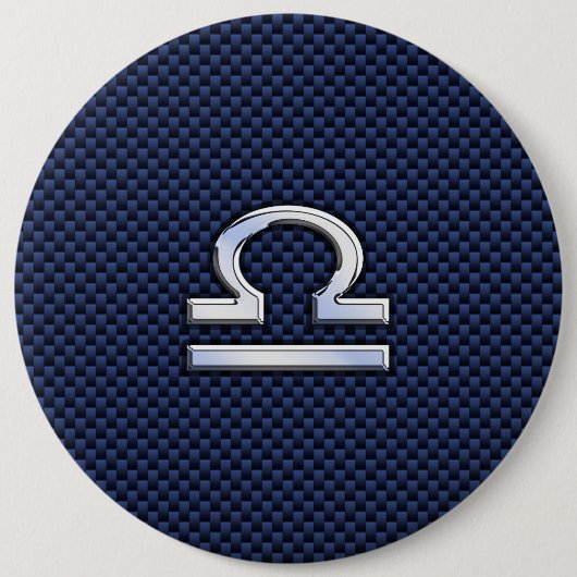 Libra Zodiac Symbol auf Navy Blue Carbon Fibre Button (Vorderseite)