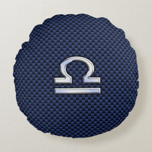 Libra Zodiac Symbol auf Navy Blue Carbon Fibre Rundes Kissen