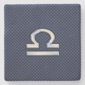 Libra Zodiac Symbol auf Navy Blue Carbon Fibre Steinuntersetzer (Vorderseite)