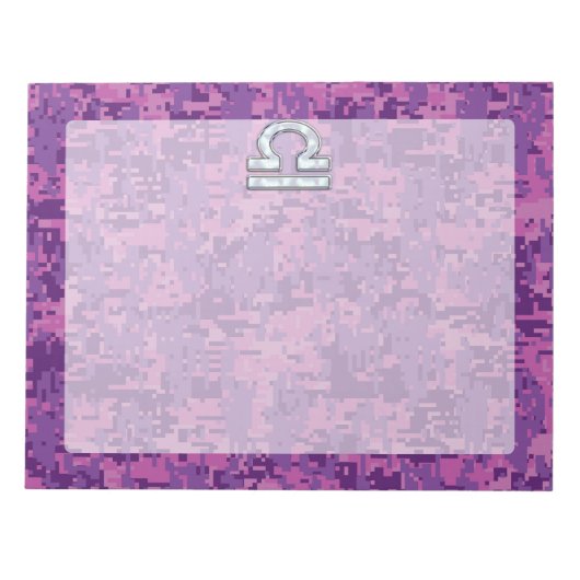 Libra Zodiac Symbol Fuchsia Pink Digitale Camoufla Notizblock (Vorderseite)