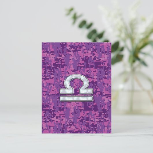 Libra Zodiac Symbol Fuchsia Pink Digitale Camoufla Postkarte (Stehend Vorderseite)