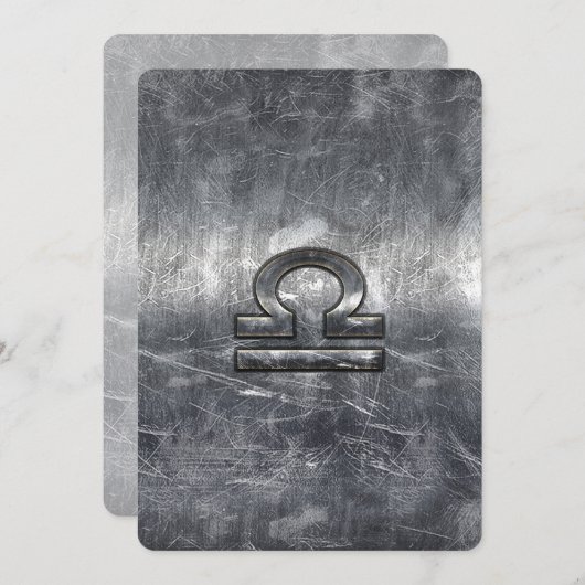Libra Zodiac Symbol in Silber-Grunge-Stahl-Stil (Vorne/Hinten)