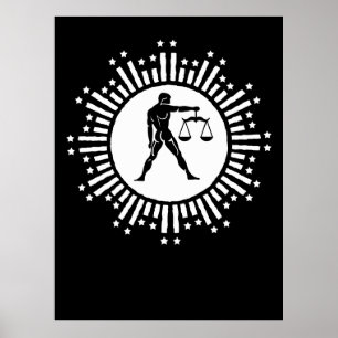 Libra Zodiac-Symbol mit Sternen Schwarz-Weiß Poster