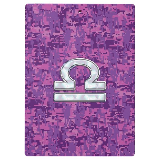 Libra Zodiac Symbol on Fuchsia Digital Camo Klemmbrett (Rückseite)