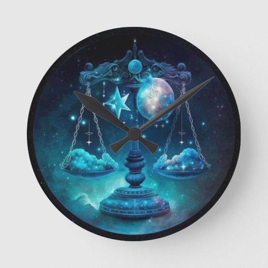 Libra Zodiac Wall Clock Runde Wanduhr (Vorderseite)