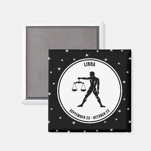 Libra Zodiac Zeichen, Schwarz & Weiß Magnet (Vorderseite/Rückseite)