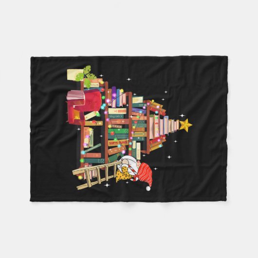 Librarian And Book Lover Christmas Library Tree Li Fleecedecke (Vorderseite (Horizontal))