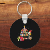 Librarian And Book Lover Christmas Library Tree Li Schlüsselanhänger (Vorderseite)