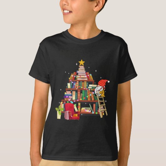 Librarian And Book Lover Christmas Library Tree Li T-Shirt (Vorderseite)