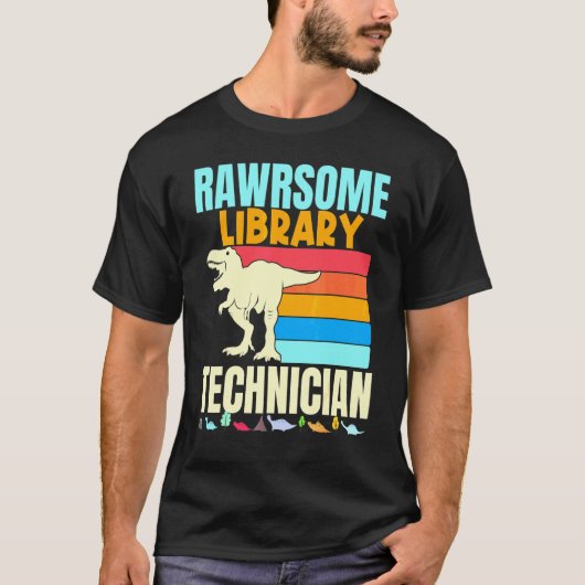 Librarian Awesome Library Technician Dinosaur Book T-Shirt (Vorderseite)