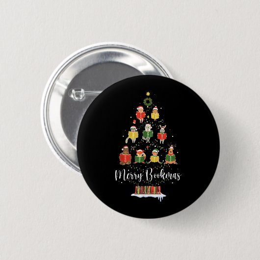 Librarian Book Lover Bücher Weihnachtsbaum Merry B Button (Vorne & Hinten)