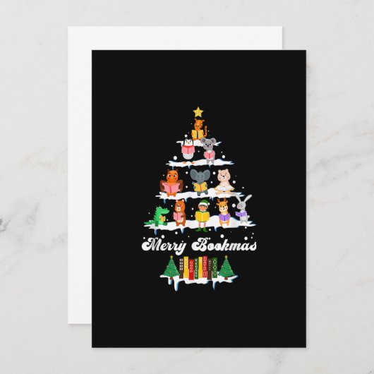 Librarian Book Lover Bücher Weihnachtsbaum Merry B Einladung (Vorne/Hinten)