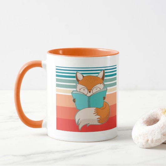 Librarian Fox Reading Bookworm Tasse (Mit Donut)