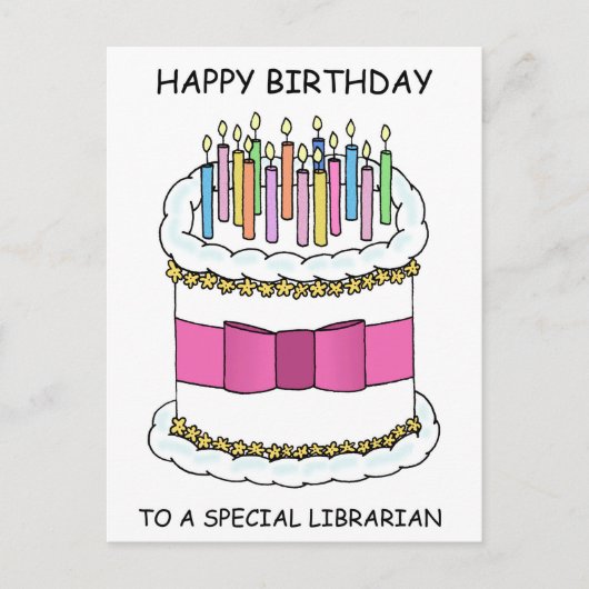 Librarian Happy Birthday Cake mit Kerzen Postkarte (Vorderseite)