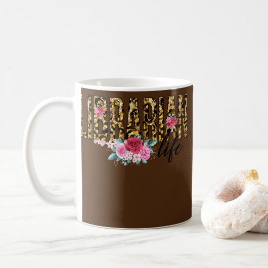 Librarian Life Blumen Leopard Print Niedlich Kaffeetasse (Mit Donut)