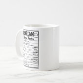 Librarian Nutritional Facts Funny Book Lover Kaffeetasse (Vorderseite Links)