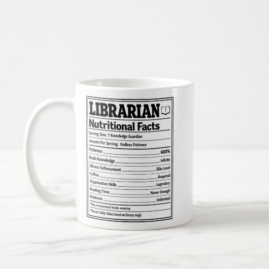 Librarian Nutritional Facts Funny Book Lover Kaffeetasse (Links)