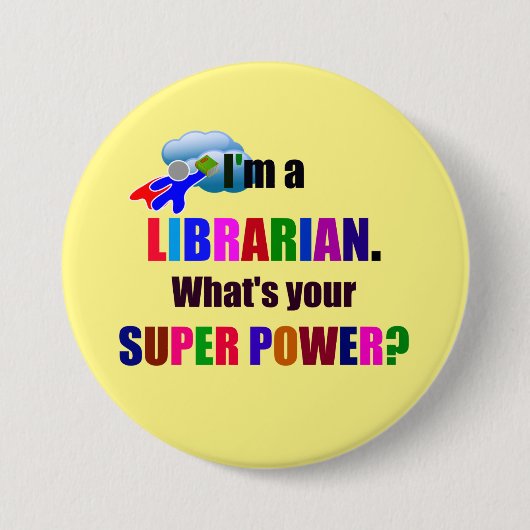 Librarian Superhero - Fett farbiges Textdesign Button (Vorderseite)