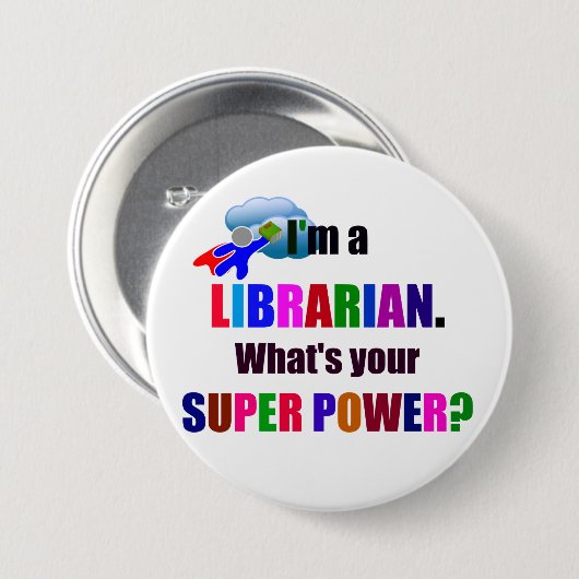 Librarian Superhero - Fett farbiges Textdesign Button (Vorne & Hinten)