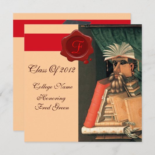 LIBRARISCHER ABSCHLUSS PARCHMENT WAX SIEGEL MONOGR EINLADUNG (Vorne/Hinten)