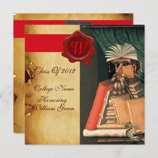 LIBRARISCHER ABSCHLUSS PARCHMENT WAX SIEGEL MONOGR EINLADUNG (Vorne/Hinten)