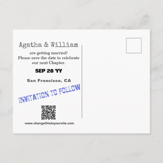 Library Book Checkout Card Save the Date Postkarte (Rückseite)