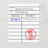 Library Book Checkout Card Save the Date Postkarte (Vorderseite)