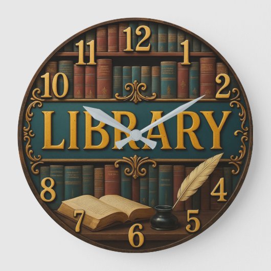 Library book lover reading room große wanduhr (Vorderseite)