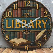Library book lover reading room große wanduhr