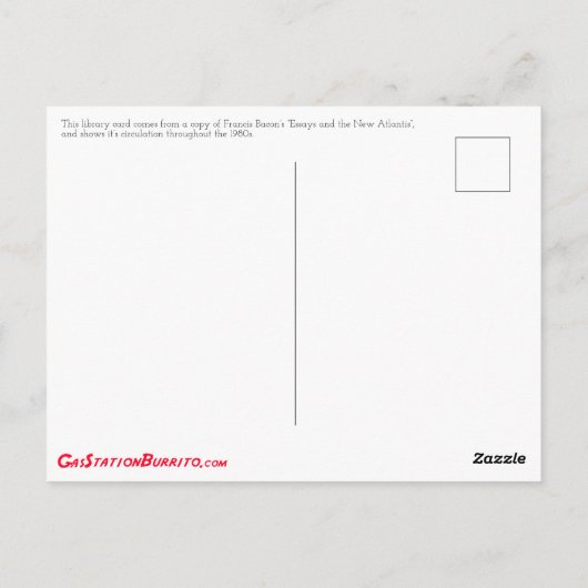 Library Card 5478 Essay and the New Atlantis Postkarte (Rückseite)