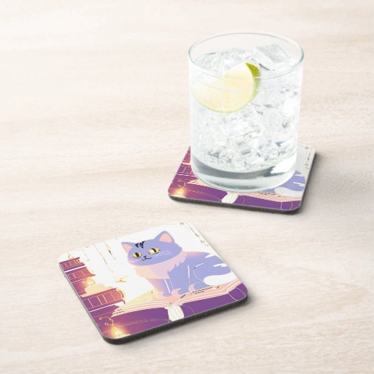 Library Cat Café Getränkeuntersetzer (Rechte Seite)