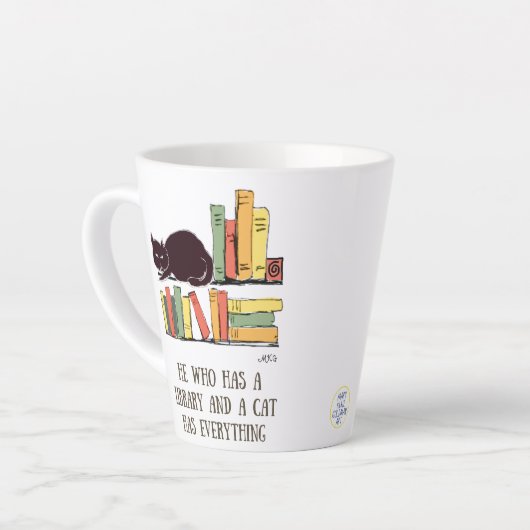 Library Cat HandGezeichnet Black Cat with Books Milchtasse (Linke Ecke)