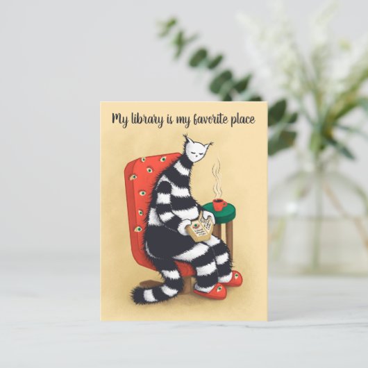 Library Cat Lover Libarian Postkarte (Stehend Vorderseite)